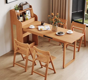English Elm 69 Inch Rattan Murphy Cabinet Dining Table with USB Charging for Studio Spaces Natural T5686S00013
