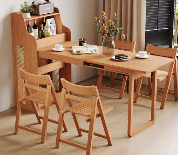 English Elm 69 Inch Rattan Murphy Cabinet Dining Table with USB Charging for Studio Spaces Natural T5686S00013