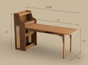 English Elm 69 Inch Rattan Murphy Cabinet Dining Table with USB Charging for Studio Spaces Walnut T5686S00014