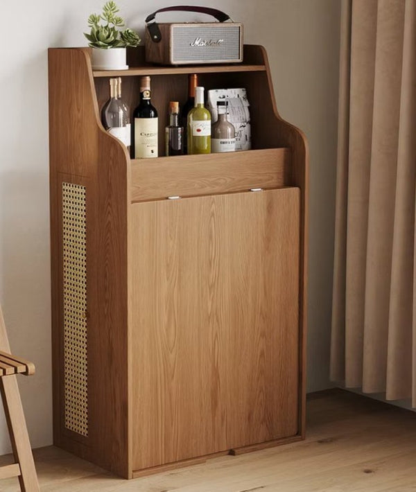 English Elm 69 Inch Rattan Murphy Cabinet Dining Table with USB Charging for Studio Spaces Walnut T5686S00014