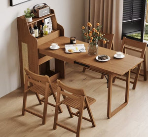 English Elm 69 Inch Rattan Murphy Cabinet Dining Table with USB Charging for Studio Spaces Walnut T5686S00014