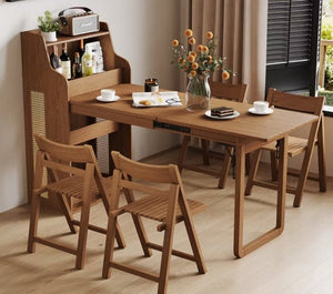 English Elm 69 Inch Rattan Murphy Cabinet Dining Table with USB Charging for Studio Spaces Walnut T5686S00014