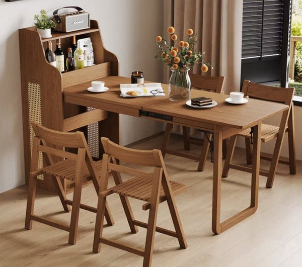 English Elm 69 Inch Rattan Murphy Cabinet Dining Table with USB Charging for Studio Spaces Walnut T5686S00014