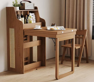 English Elm 69 Inch Rattan Murphy Cabinet Dining Table with USB Charging for Studio Spaces Walnut T5686S00014