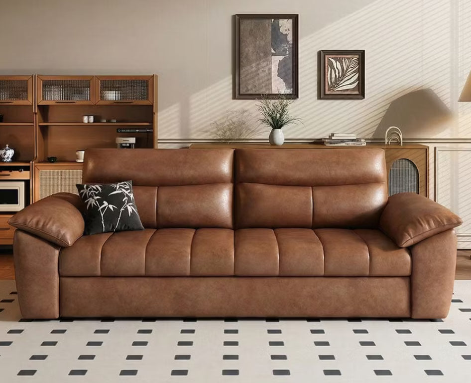 English Elm 89.7 Inch Pet Friendly Faux Leather Sleeper Sofa with Hidden Storage for Living Rooms T5686S00015