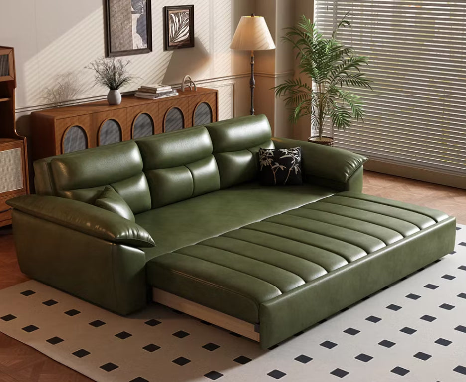 English Elm 89.7 Inch Faux Leather Sleeper Sofa with Hidden Storage for Pet Friendly Living Spaces T5686S00018