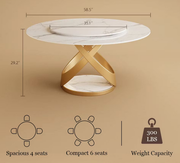English Elm Round Marble Effect Dining Table with Lazy Susan and X Base Seats up to Six T5686S00019