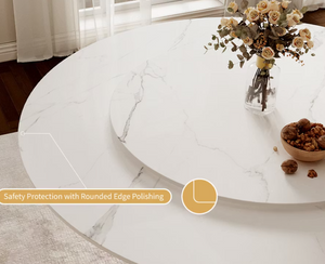 English Elm Round Marble Effect Dining Table with Lazy Susan and X Base Seats up to Six T5686S00019
