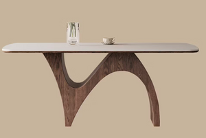English Elm 70.8 Inch Ceramic Stone Dining Table with Sculptural Wood Base for Modern Interiors T5686S00021