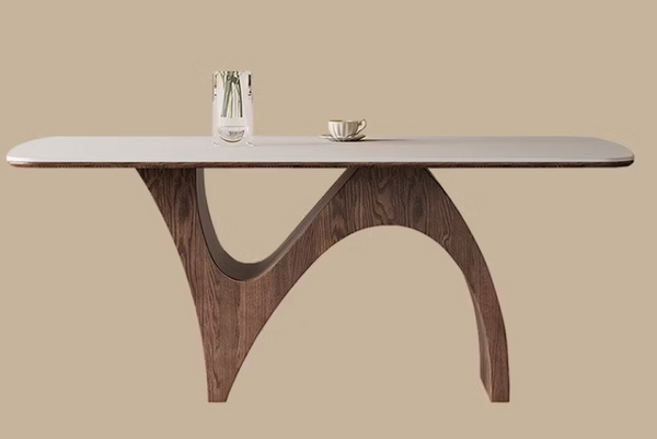 English Elm 70.8 Inch Ceramic Stone Dining Table with Sculptural Wood Base for Modern Interiors T5686S00021