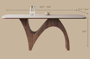 English Elm 70.8 Inch Ceramic Stone Dining Table with Sculptural Wood Base for Modern Interiors T5686S00021