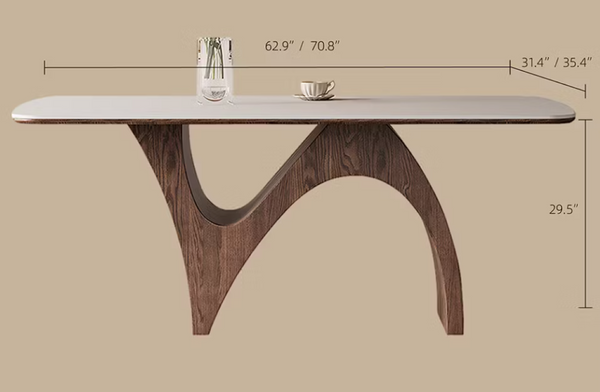 English Elm 70.8 Inch Ceramic Stone Dining Table with Sculptural Wood Base for Modern Interiors T5686S00021