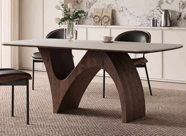English Elm 70.8 Inch Ceramic Stone Dining Table with Sculptural Wood Base for Modern Interiors T5686S00021