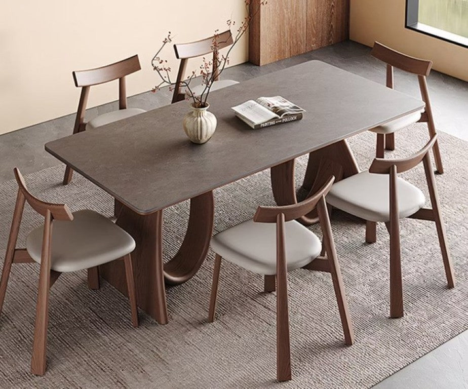 English Elm 62.99 Inch Ceramic Top Dining Table Solid Wood Base Heat Resistant Modern Design T5686S00023