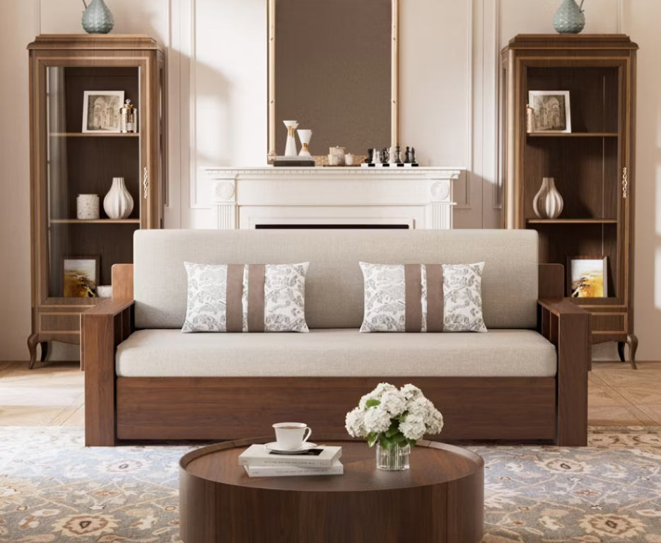 English Elm Modern Cotton Linen Sleeper Sofa with Hidden Lift Storage for Small Space Living Off White T5686S00026