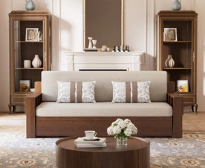 English Elm Modern Cotton Linen Sleeper Sofa with Hidden Lift Storage for Small Space Living Off White T5686S00026