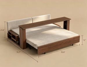 English Elm Modern Cotton Linen Sleeper Sofa with Hidden Lift Storage for Small Space Living Off White T5686S00026