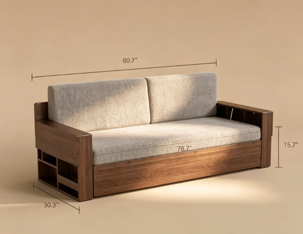 English Elm Modern Cotton Linen Sleeper Sofa with Hidden Lift Storage for Small Space Living Off White T5686S00026