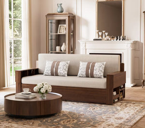 English Elm Modern Cotton Linen Sleeper Sofa with Hidden Lift Storage for Small Space Living Off White T5686S00026