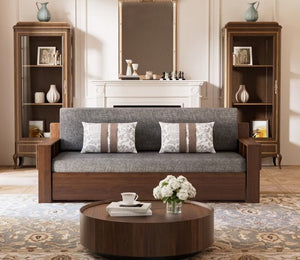 English Elm Modern Cotton Linen Sleeper Sofa with Hidden Lift Storage for Small Space Living Grey T5686S00027