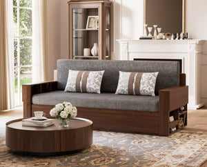 English Elm Modern Cotton Linen Sleeper Sofa with Hidden Lift Storage for Small Space Living Grey T5686S00027