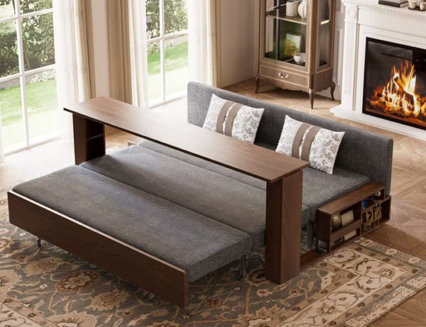 English Elm Modern Cotton Linen Sleeper Sofa with Hidden Lift Storage for Small Space Living Grey T5686S00027