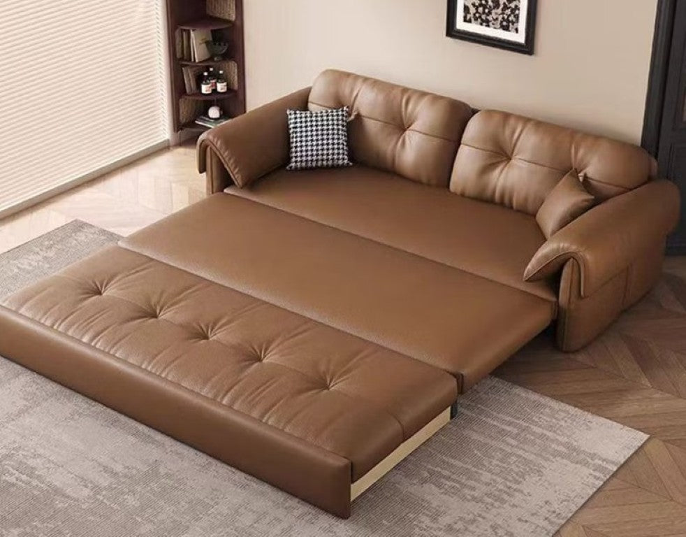 English Elm 73.2 Inch Faux Leather Sleeper Sofa with Hidden Storage and Iron Frame for Studio Use T5686S00036