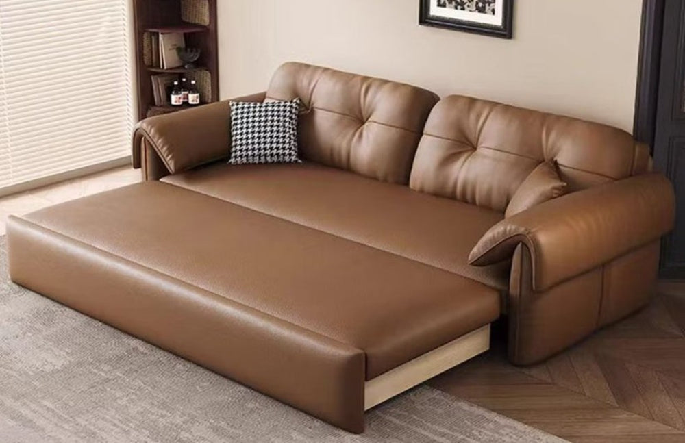 English Elm 73.2 Inch Faux Leather Sleeper Sofa with Hidden Storage and Iron Frame for Studio Use T5686S00036