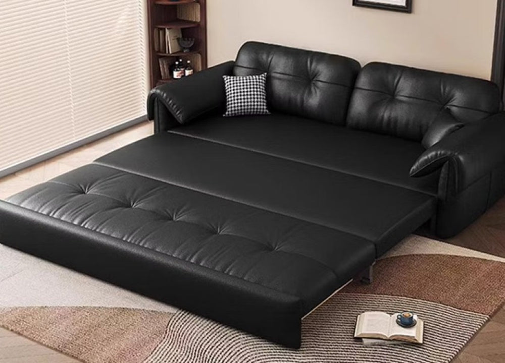 English Elm 61.4 Inch Faux Leather Sleeper Sofa with Hidden Storage and Sturdy Metal Frame Black T5686S00038