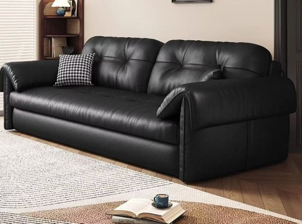English Elm 61.4 Inch Faux Leather Sleeper Sofa with Hidden Storage and Sturdy Metal Frame Black T5686S00038