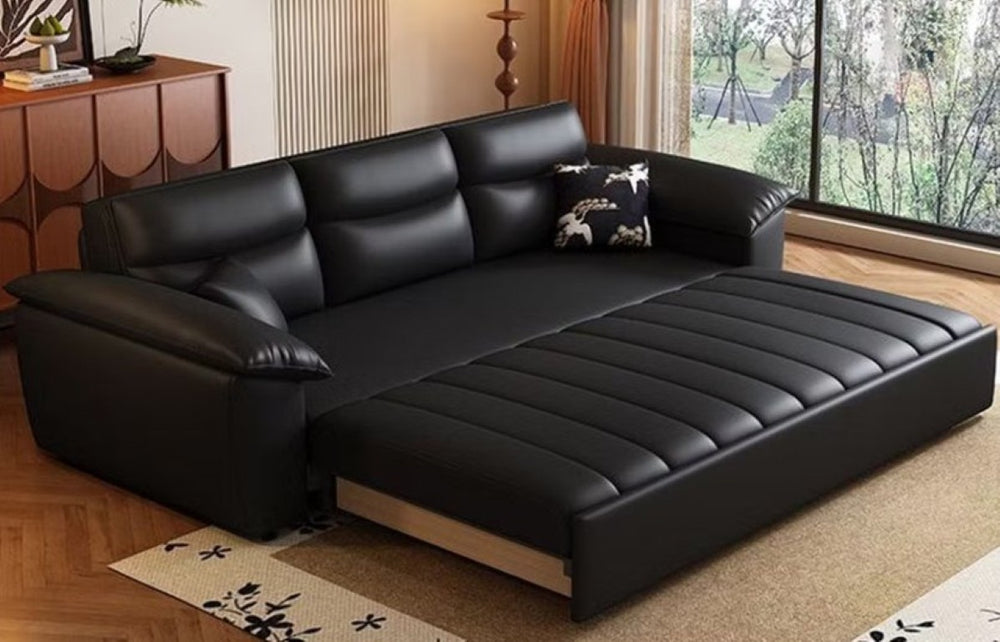 English Elm 89.7 Inch Faux Leather Sleeper Sofa with Hidden Storage and Pet Friendly Surface T5686S00040