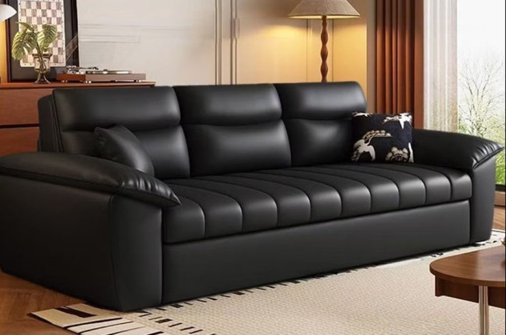 English Elm 89.7 Inch Faux Leather Sleeper Sofa with Hidden Storage and Pet Friendly Surface T5686S00040