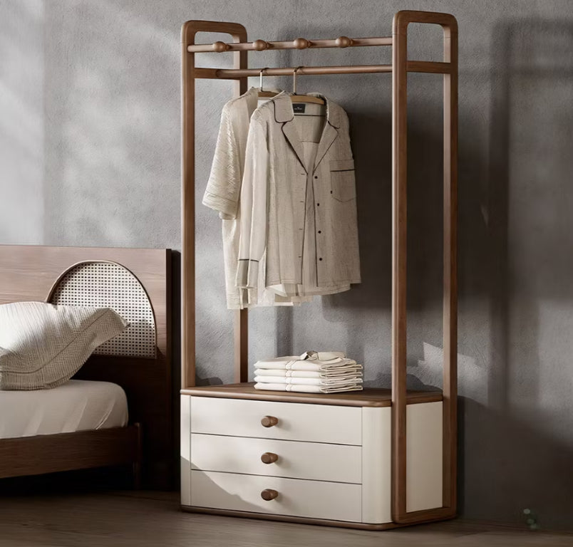 English Elm Coat Rack with Drawers Slim White Minimalist Entryway Organizer for Hallway Storage T5686S00042