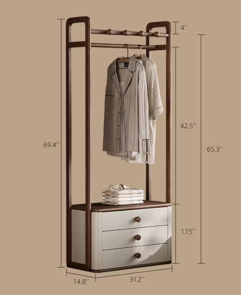 English Elm Coat Rack with Drawers Slim White Minimalist Entryway Organizer for Hallway Storage T5686S00042
