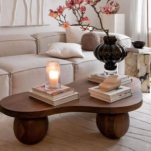 English Elm Modern Natural Wood Coffee Table with Sculptural Rounded Legs for Contemporary Living T5686S00051