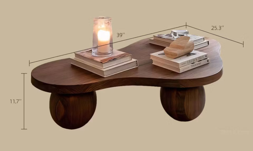 English Elm Modern Natural Wood Coffee Table with Sculptural Rounded Legs for Contemporary Living T5686S00051