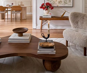 English Elm Modern Natural Wood Coffee Table with Sculptural Rounded Legs for Contemporary Living T5686S00051