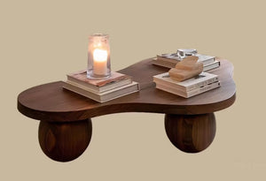 English Elm Modern Natural Wood Coffee Table with Sculptural Rounded Legs for Contemporary Living T5686S00051