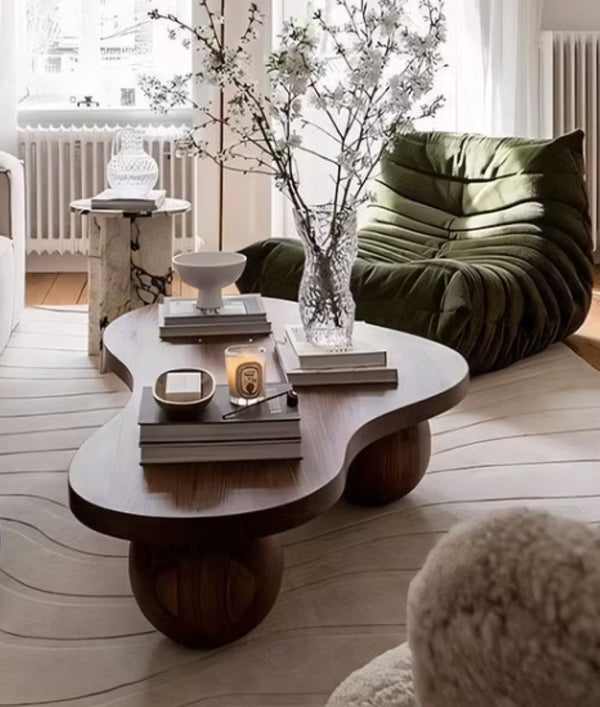 English Elm Modern Natural Wood Coffee Table with Sculptural Rounded Legs for Contemporary Living T5686S00051