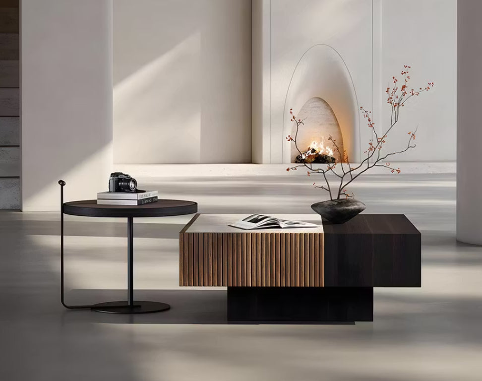 English Elm Modern Nesting Coffee Table Set with Wood Grain and Marble Style Top for Living Rooms T5686S00053