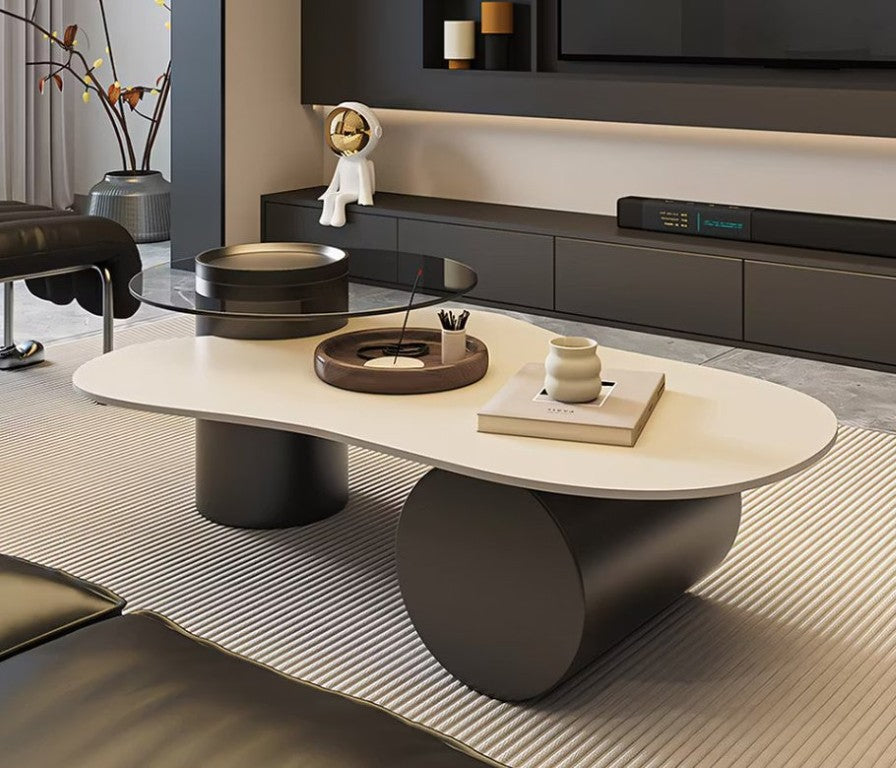 English Elm Modern Cloud Silhouette Nesting Coffee Table Set with Glass Top for Minimalist Spaces T5686S00056