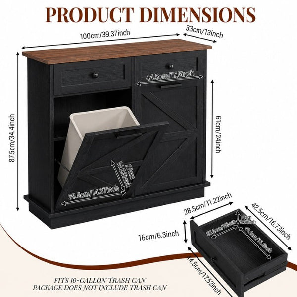 English Elm Double Tilt Out Trash Cabinet with Two Drawers Odor Blocking Kitchen Waste Bin T5831P546567