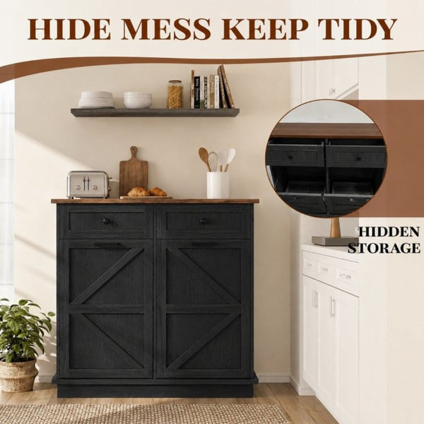 English Elm Double Tilt Out Trash Cabinet with Two Drawers Odor Blocking Kitchen Waste Bin T5831P546567