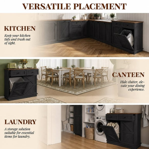 English Elm Double Tilt Out Trash Cabinet with Two Drawers Odor Blocking Kitchen Waste Bin T5831P546567