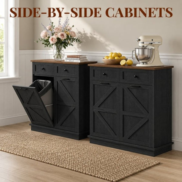 English Elm Double Tilt Out Trash Cabinet with Two Drawers Odor Blocking Kitchen Waste Bin T5831P546567
