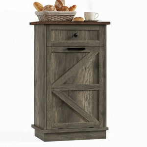 English Elm Tilt Out Trash Cabinet with Storage Drawer Freestanding 10 Gallon Kitchen Bin T5831P546578