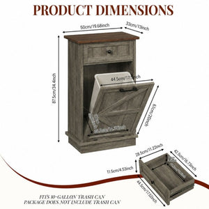 English Elm Tilt Out Trash Cabinet with Storage Drawer Freestanding 10 Gallon Kitchen Bin T5831P546578