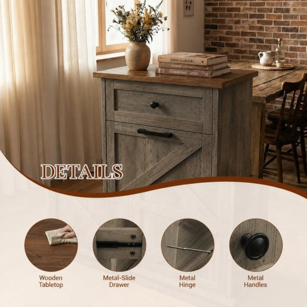 English Elm Tilt Out Trash Cabinet with Storage Drawer Freestanding 10 Gallon Kitchen Bin T5831P546578