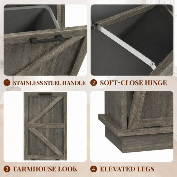 English Elm Tilt Out Trash Cabinet with Storage Drawer Freestanding 10 Gallon Kitchen Bin T5831P546578