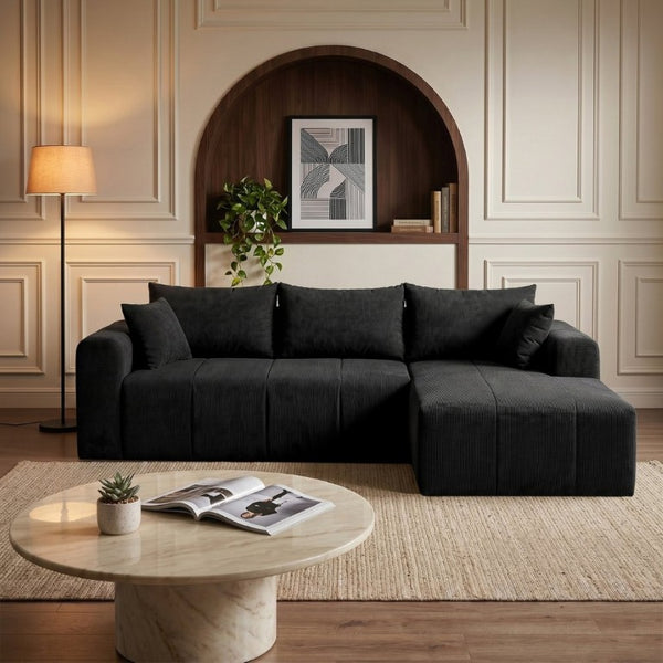 English Elm Modular Corduroy Sectional with Deep Memory Foam Cushions and Left Chaise Lounge T5831S00001